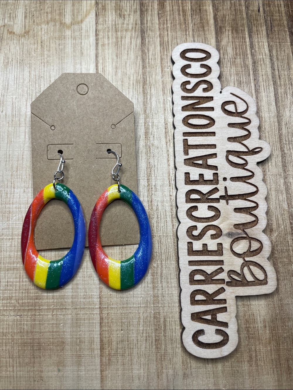 Rainbow Oval Dangle Earrings